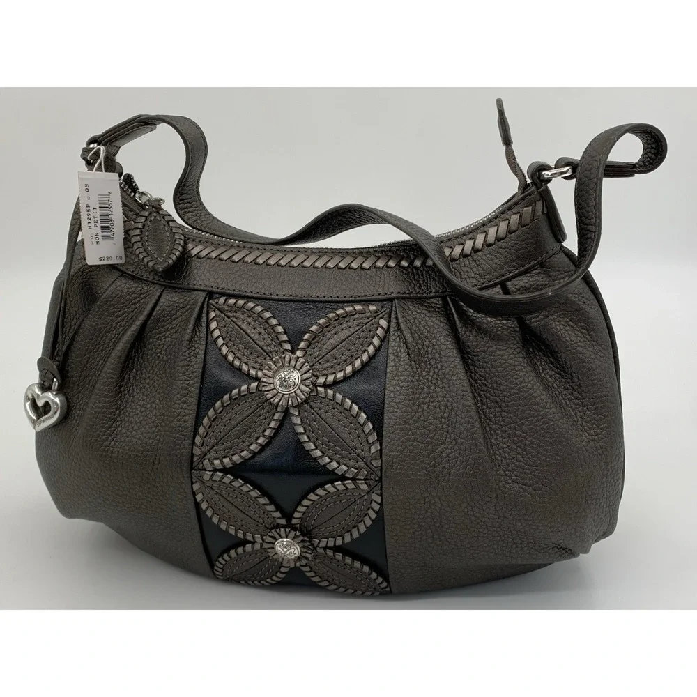 BRIGHTON‎ Masterpiece Mon Amie Shoulder Bag Metallic Pewter Leather NIB Duster